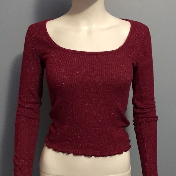 A&F L/S Sparkly  Crop Top - Picture 1 of 4